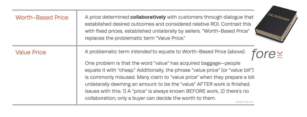 Definitions of worth based price and value price
